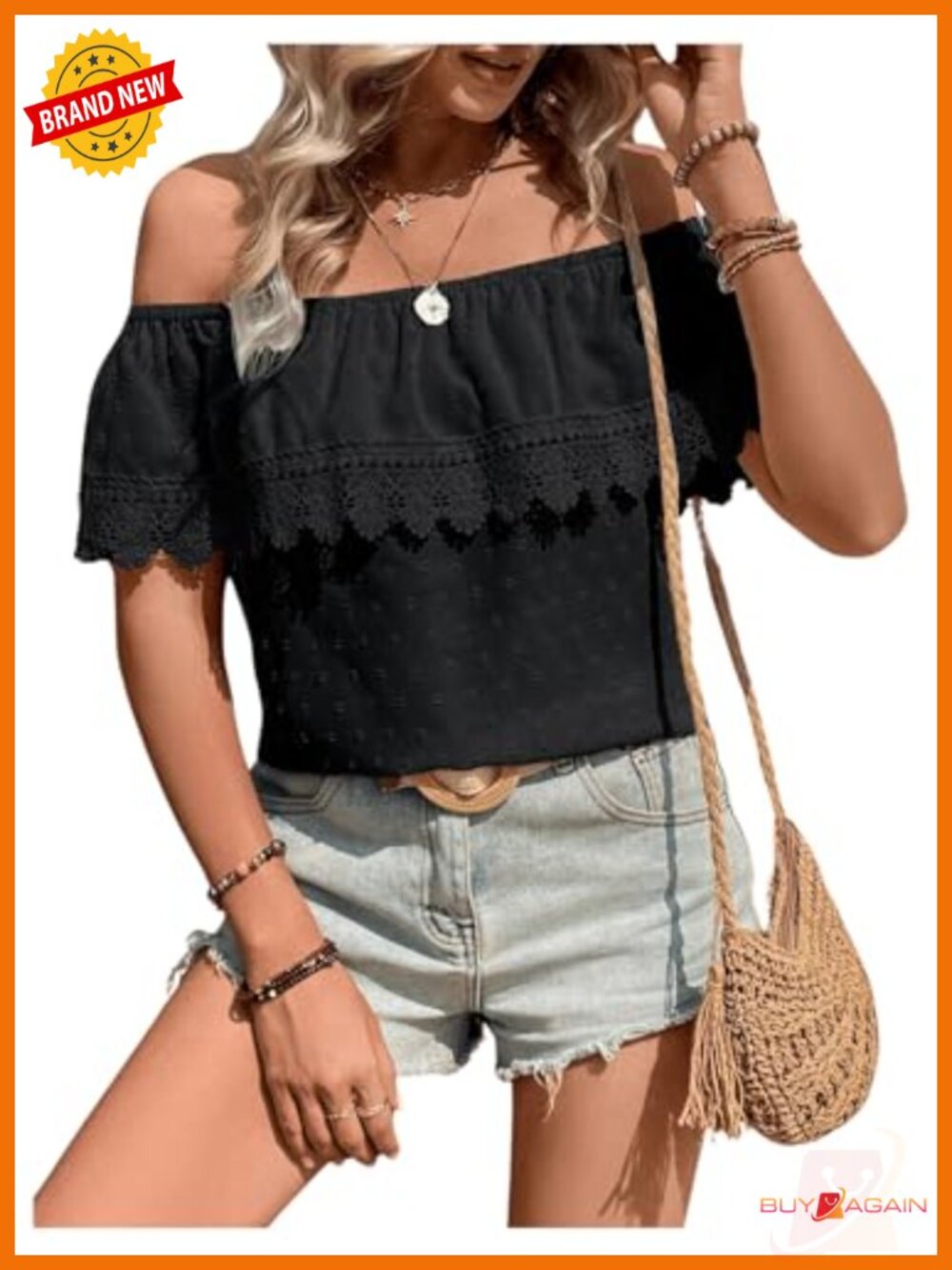 Boho Lace Off Shoulder Short Sleeve Summer Blouse Women's Top